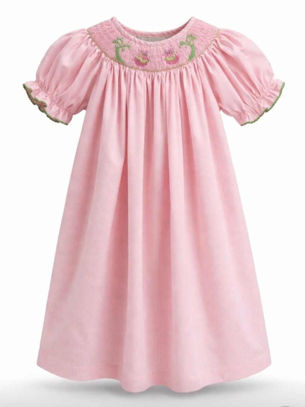 Amanda Remembered Girls Size 3 Pink Gingham Dress Smocked Short Puff Sleeves